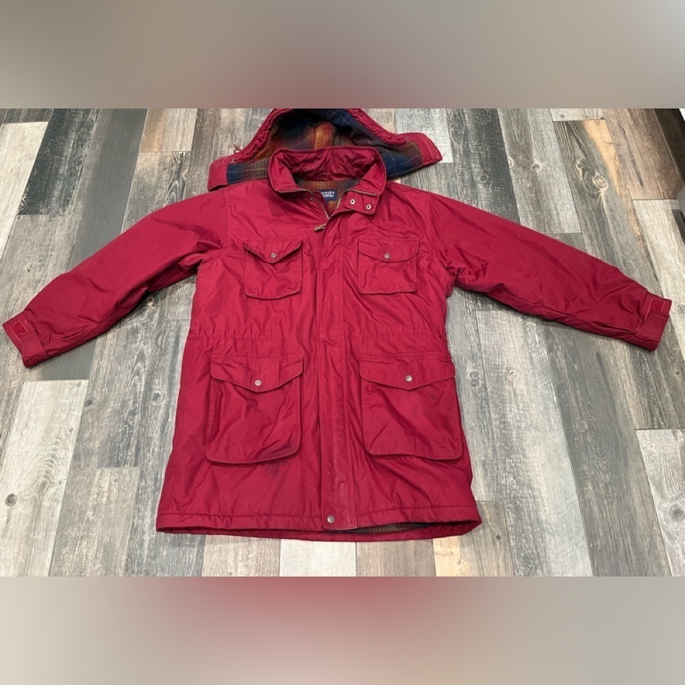 Vintage Lands End Jacket Mens Large Hooded Wool Lined Parka Made in USA 90s Coat